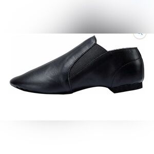 Unisex Leather Upper Slip-on Jazz Shoe with Elastics for Women and Men's Dance